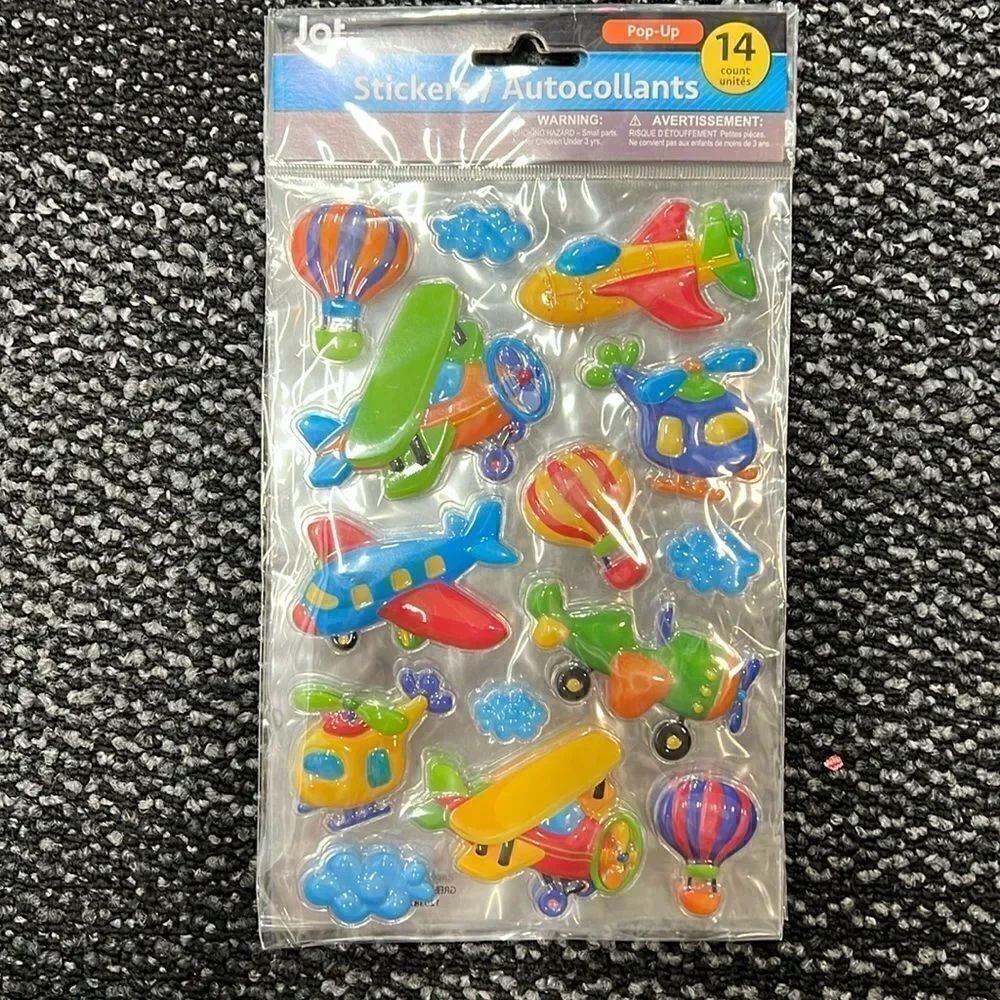 3 Pack Dimensional Pop Up Planes, Hot Air Balloons Helicopter Stickers Bundle